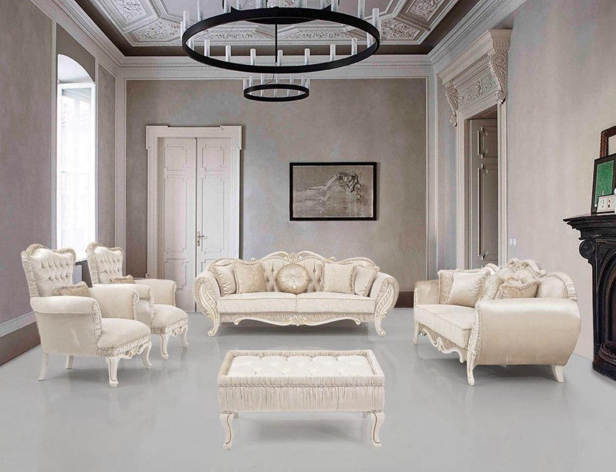 Casa Padrino Luxus Barock Wohnzimmer Set Beige / Creme / Gold - 2 Sofas &amp; 2  Sessel &amp; 1 Beistelltisch - Wohnzimmer Möbel Im Barockstil - Edel &amp; intended for Wohnzimmer Möbel Beige